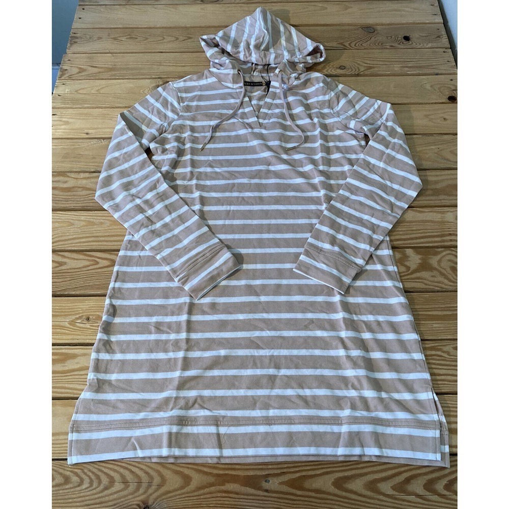 NEW Ambernoon ll Stripe UPF 30 French Terry Cover Up Size XS Women’s Sand